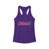Purple Feminist AF retro racerback tank with pink and white graphic lettering