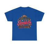 Royal Blue Keep Calm and Sparkle On Bitches graphic T-shirt with pink, gold and black design