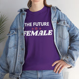 Purple The Future Is Female feminist T-shirt styled with a denim jacket