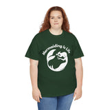 Woman wearing forest green Mermaiding Is Life mermaid T-shirt