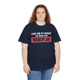 Woman wearing black Ask Me If I Want to Hear You Mansplain feminist T-shirt