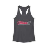 Charcoal Feminist AF retro racerback tank with pink and white graphic lettering