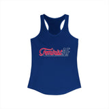 Royal Blue Feminist AF retro racerback tank with pink and white graphic lettering