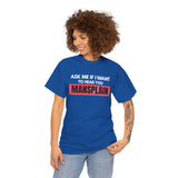 Woman wearing black Ask Me If I Want to Hear You Mansplain feminist T-shirt