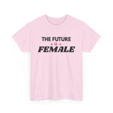 Light pink The Future Is Female feminist T-shirt with retro lettering and pink sparkle accents
