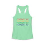 Mint Feminist AF rainbow racerback tank with colorful retro lettering