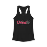 Black Feminist AF retro racerback tank with pink and white graphic lettering