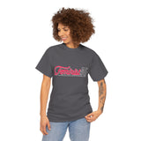 Woman wearing Feminist AF retro feminist graphic T-shirt