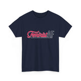 Navy Blue Feminist AF retro feminist T-shirt with pink and white lettering