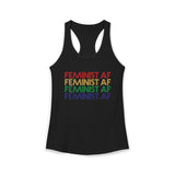 Black Feminist AF rainbow racerback tank with colorful retro lettering