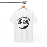 White Mermaiding Is Life mermaid T-shirt hanging on display