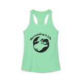 Mint  Mermaiding Is Life racerback tank top with black mermaid design