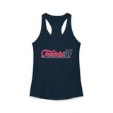 Navy Blue Feminist AF retro racerback tank with pink and white graphic lettering