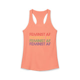 Light Orange Feminist AF rainbow racerback tank with colorful retro lettering